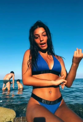 2. Cute Sofia Chawki in Blue Bikini at the Beach
