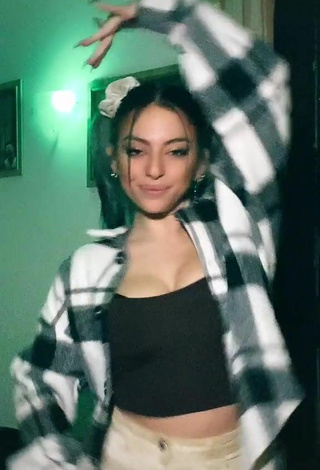 6. Sweet Valentiina Shows Cleavage in Cute Black Crop Top and Bouncing Boobs