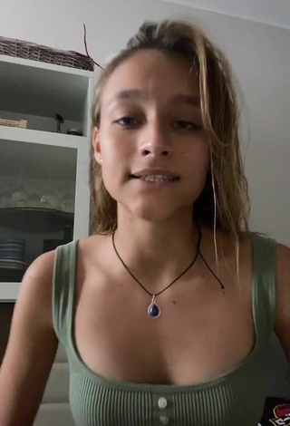 Sexy Virgitsch Shows Cleavage in Olive Tank Top