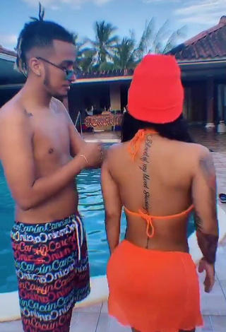 2. Beautiful Anyuri Lozano in Sexy Electric Orange Bikini Top at the Pool