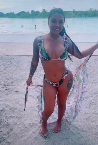 Sexy Anyuri Lozano Shows Cleavage in Floral Bikini at the Beach