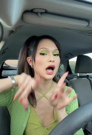 2. Sexy Isabella Sosa in Green Crop Top in a Car