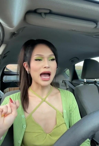 3. Sexy Isabella Sosa in Green Crop Top in a Car