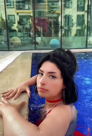 Cute Eda Aleyna in Red Bikini at the Pool