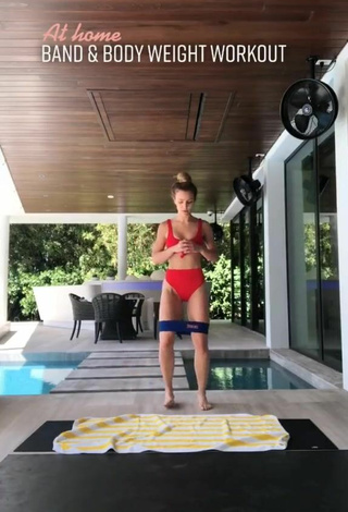 Sexy Elle Leonard in Red Bikini while doing Fitness Exercises