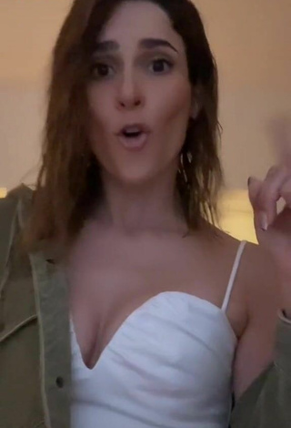 Sexy Eva Cedeno Shows Cleavage in White Crop Top