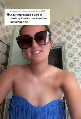 2. Sexy Eva Cstt Shows Cleavage in Blue Bikini Top
