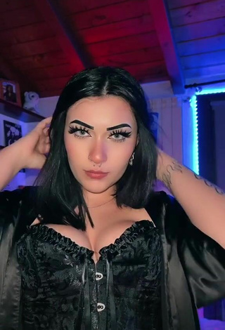 2. Beautiful Gaia Macula Shows Cleavage in Sexy Black Corset
