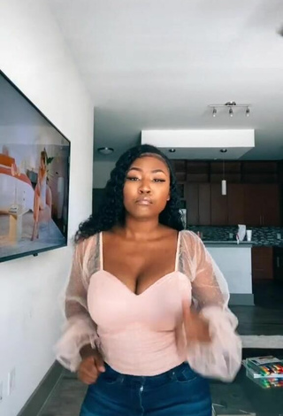 1. Beautiful Airionna Lynch Shows Cleavage in Sexy Pink Top and Bouncing Boobs