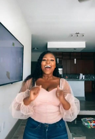 6. Beautiful Airionna Lynch Shows Cleavage in Sexy Pink Top and Bouncing Boobs