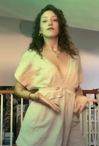 6. Sexy Jessica Renoffio in Beige Dress