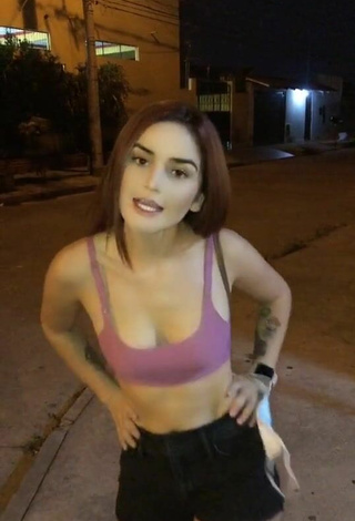 5. Hottie Julietaderomeo Shows Cleavage in Pink Sport Bra in a Street and Bouncing Tits