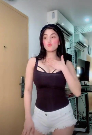 Beautiful Karen Anne Tuazon Shows Cleavage in Sexy Brown Top