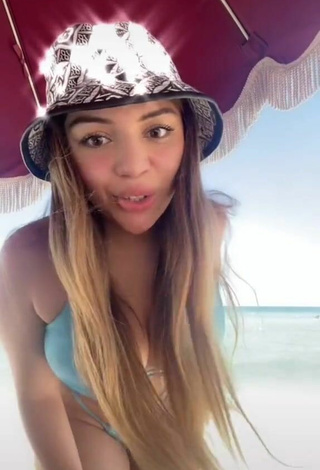 Sexy Katiana Kay Shows Cleavage in Blue Bikini at the Beach
