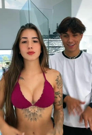 Sexy Julieta Shows Cleavage in Red Bikini Top