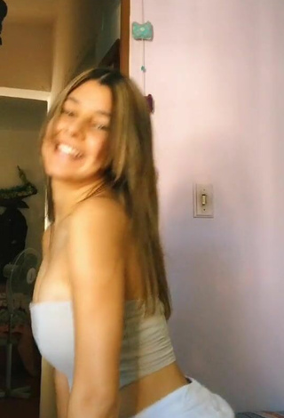 6. Cute Luciana Shows Cleavage in Beige Tube Top and Bouncing Boobs
