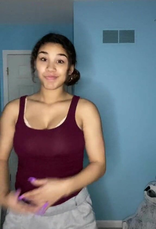 Sexy Makayla Marley Shows Cleavage in Brown Top and Bouncing Tits
