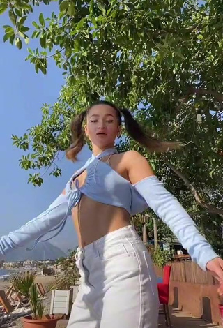 Sexy Mari M in Blue Crop Top in a Street
