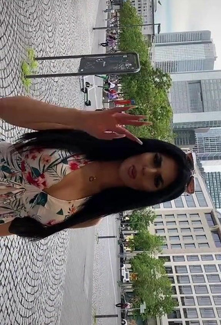 4. Sexy Mcamiri Shows Cleavage in Floral Dress in a Street