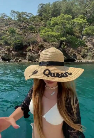 Hottie Melodi Özerdem in White Bikini on a Boat in the Sea