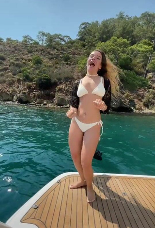 4. Hottie Melodi Özerdem in White Bikini on a Boat in the Sea