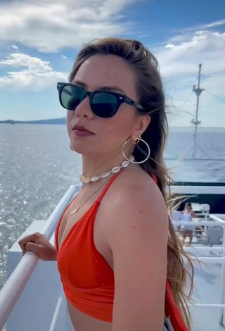 Cute Melodi Özerdem in Red Crop Top in the Sea on a Boat