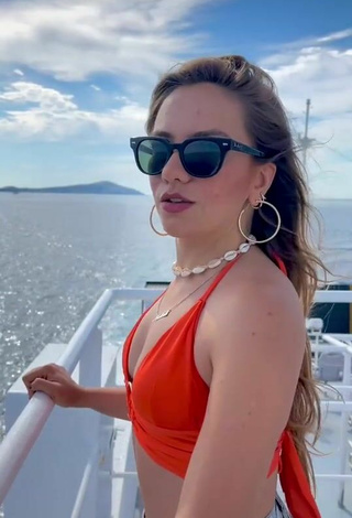 2. Cute Melodi Özerdem in Red Crop Top in the Sea on a Boat