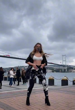 4. Sexy Melodi Özerdem in White Sport Bra in a Street