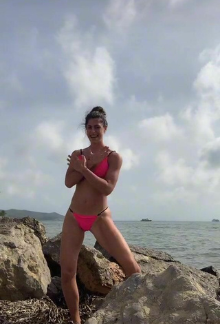 2. Sexy Mica Corimberto in Pink Bikini in the Sea at the Beach