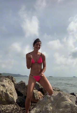 3. Sexy Mica Corimberto in Pink Bikini in the Sea at the Beach