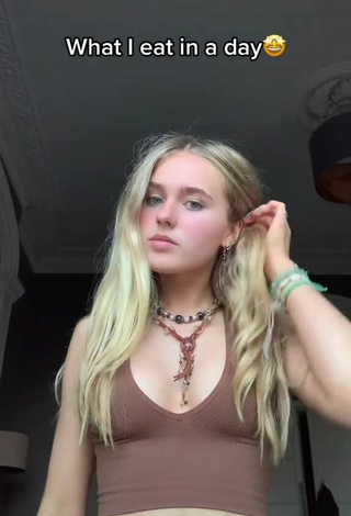 Sexy Grace Shows Cleavage in Brown Crop Top