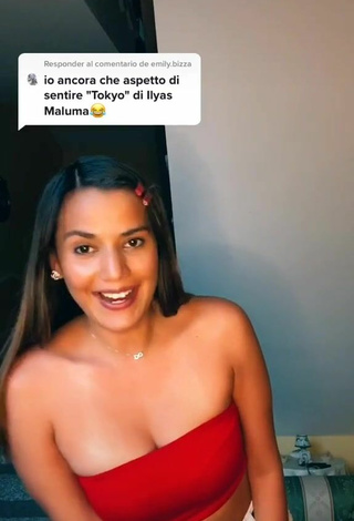 Sexy Nathaly Teran Shows Cleavage in Red Tube Top