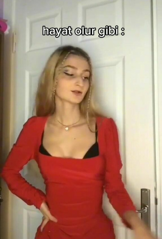 4. Sexy Övgü Aykan Shows Cleavage in Red Dress
