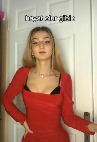 5. Sexy Övgü Aykan Shows Cleavage in Red Dress