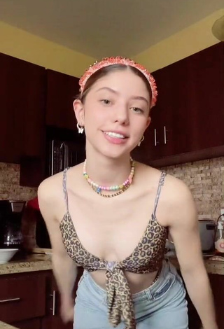 Sexy Paula Dobles Shows Cleavage in Leopard Crop Top
