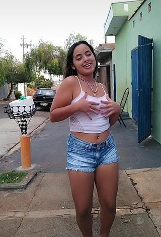 3. Raquel Toledoh in Inviting White Crop Top in a Street