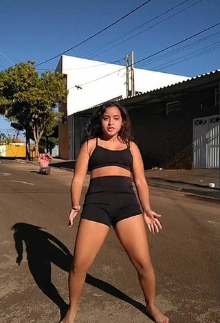 Raquel Toledoh in Seductive Black Crop Top in a Street and Bouncing Boobs