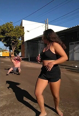 6. Raquel Toledoh in Seductive Black Crop Top in a Street and Bouncing Boobs