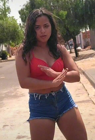 Sensual Raquel Toledoh in Red Crop Top in a Street