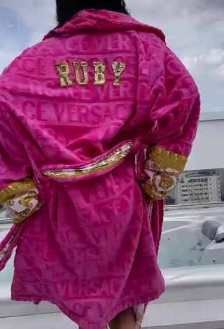 4. Sexy Ruby Shows Cleavage in Pink Bathrobe