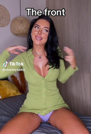 2. Sexy Samy Quin Shows Cleavage in Dress while Leg Spread