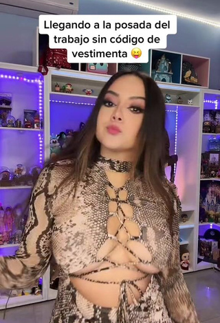3. Cute Ama Blitz Shows Cleavage in Snake Print Dress Braless