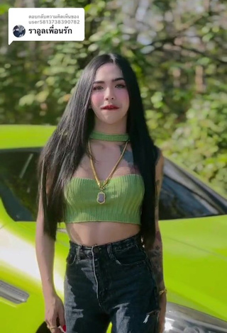 Beautiful Atom Tattapol Shows Cleavage in Sexy Green Crop Top
