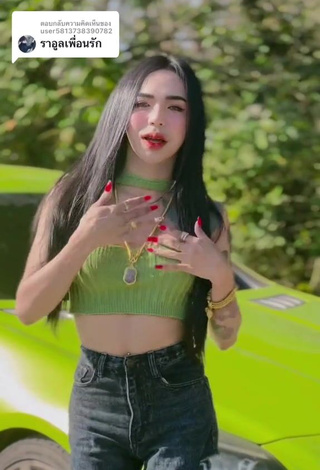 2. Beautiful Atom Tattapol Shows Cleavage in Sexy Green Crop Top