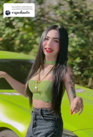 3. Beautiful Atom Tattapol Shows Cleavage in Sexy Green Crop Top