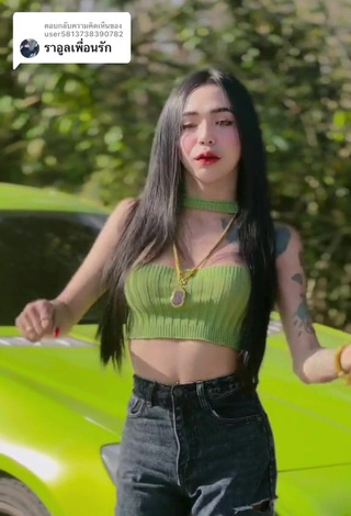 4. Beautiful Atom Tattapol Shows Cleavage in Sexy Green Crop Top