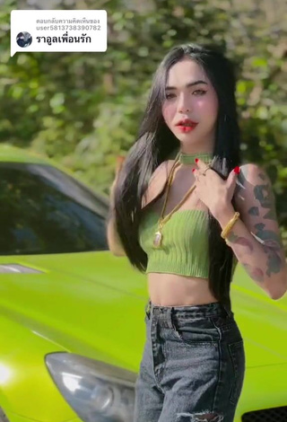 5. Beautiful Atom Tattapol Shows Cleavage in Sexy Green Crop Top