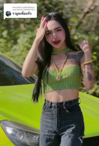 6. Beautiful Atom Tattapol Shows Cleavage in Sexy Green Crop Top