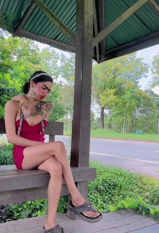 4. Sexy Atom Tattapol Shows Cleavage in Red Dress
