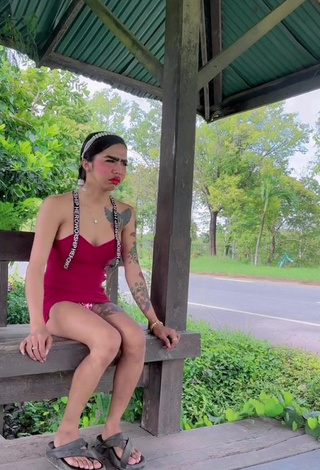 6. Sexy Atom Tattapol Shows Cleavage in Red Dress